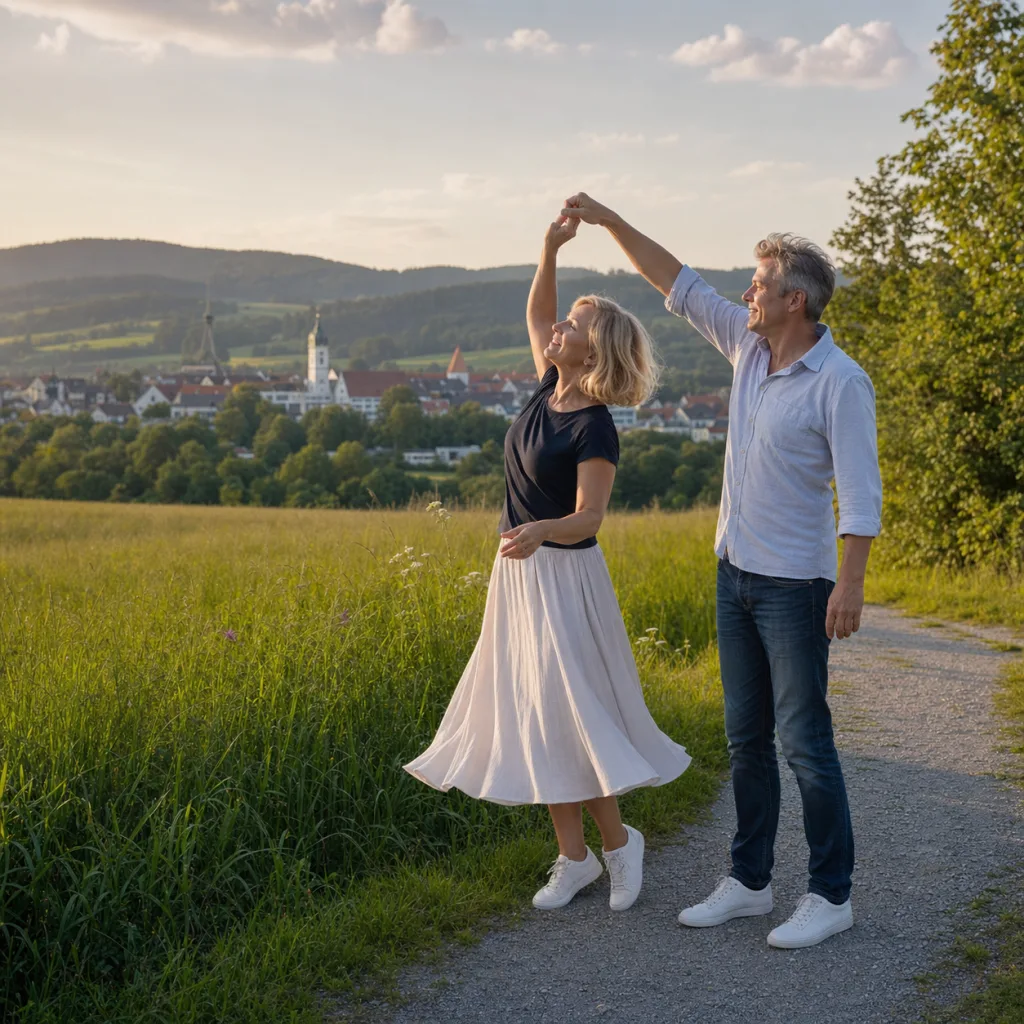 Tanzpaar in der Landschaft des Allgäus